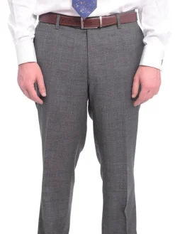 Napoli Classic Fit Gray With Blue & Purple Glen Plaid Half Canvassed Wool Suit