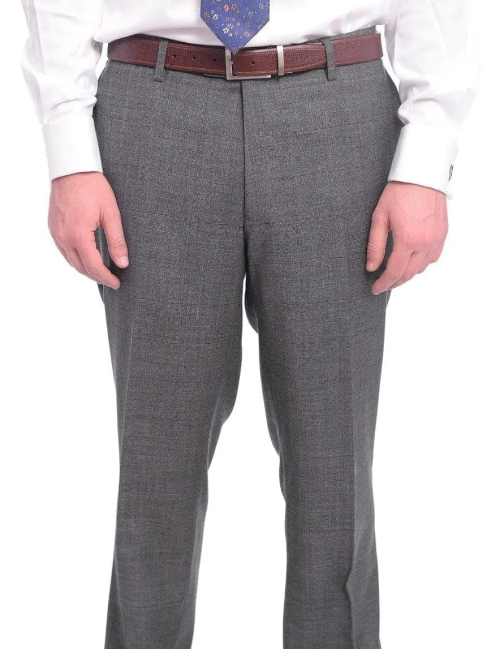 Napoli Classic Fit Gray With Blue & Purple Glen Plaid Half Canvassed Wool Suit
