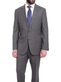 Napoli Classic Fit Gray With Blue & Purple Glen Plaid Half Canvassed Wool Suit
