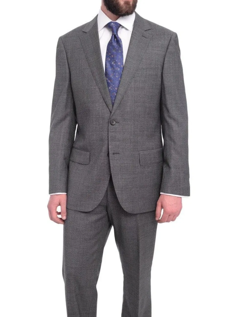 Napoli Classic Fit Gray With Blue & Purple Glen Plaid Half Canvassed Wool Suit