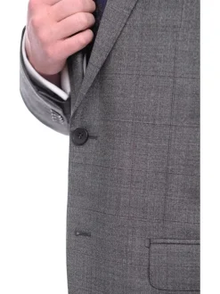 Napoli Classic Fit Gray With Blue & Purple Glen Plaid Half Canvassed Wool Suit