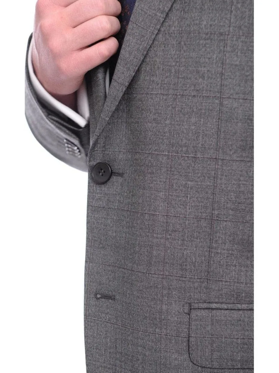 Napoli Classic Fit Gray With Blue & Purple Glen Plaid Half Canvassed Wool Suit