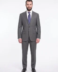 Napoli Classic Fit Gray With Blue & Purple Glen Plaid Half Canvassed Wool Suit
