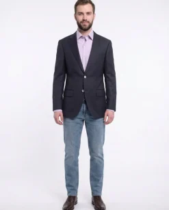 Napoli Classic Fit Navy Blue Basket Weave Half Canvassed Reda Wool Blazer