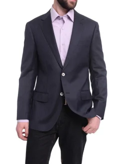 Napoli Classic Fit Navy Blue Basket Weave Half Canvassed Reda Wool Blazer