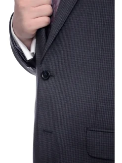 Napoli Classic Fit Navy Blue Glen Plaid Two Button Half Canvassed Reda Wool Suit