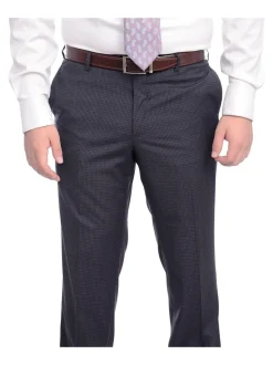 Napoli Classic Fit Navy Blue Glen Plaid Two Button Half Canvassed Reda Wool Suit