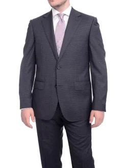 Napoli Classic Fit Navy Blue Glen Plaid Two Button Half Canvassed Reda Wool Suit