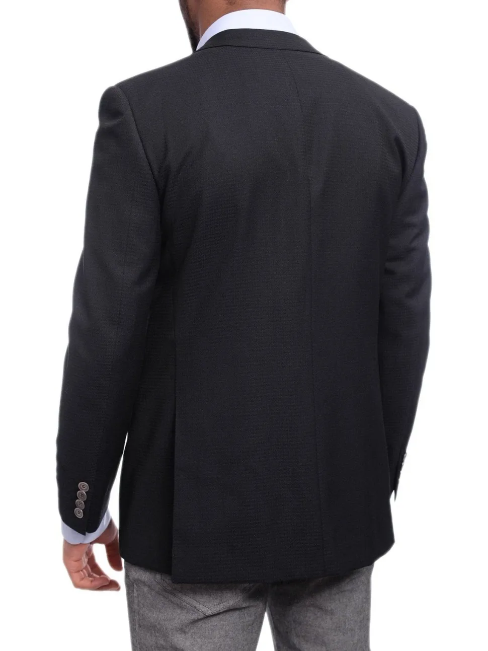 Napoli Classic Fit Navy Blue Tonal Houndstooth Half Canvassed Wool Silk Blazer