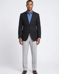 Napoli Classic Fit Navy Blue Tonal Houndstooth Half Canvassed Wool Silk Blazer