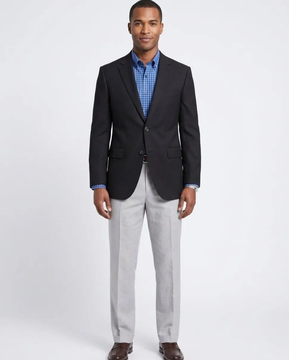 Napoli Classic Fit Navy Blue Tonal Houndstooth Half Canvassed Wool Silk Blazer