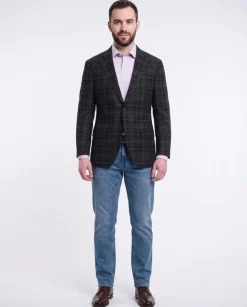 Napoli Classic Fit Navy Plaid Half Canvassed Zegna Wool Cashmere Blend Blazer
