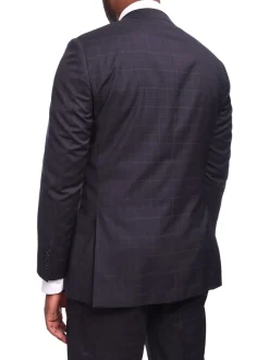 Napoli Classic Fit Navy Windowpane Plaid Half Canvassed Guabello Wool Suit
