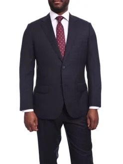 Napoli Classic Fit Navy Windowpane Plaid Half Canvassed Guabello Wool Suit