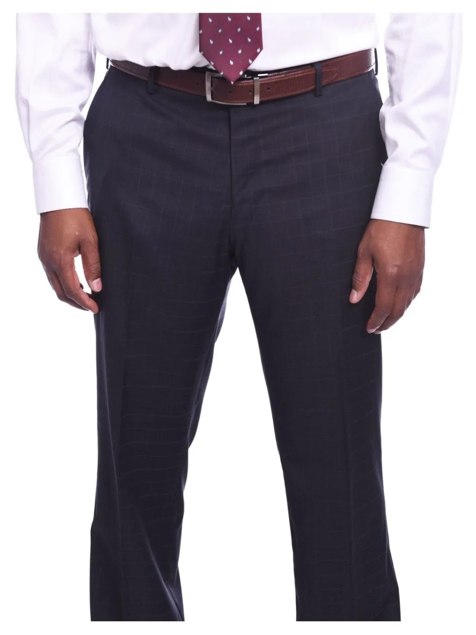 Napoli Classic Fit Navy Windowpane Plaid Half Canvassed Guabello Wool Suit