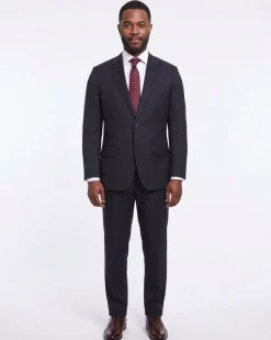Napoli Classic Fit Navy Windowpane Plaid Half Canvassed Guabello Wool Suit