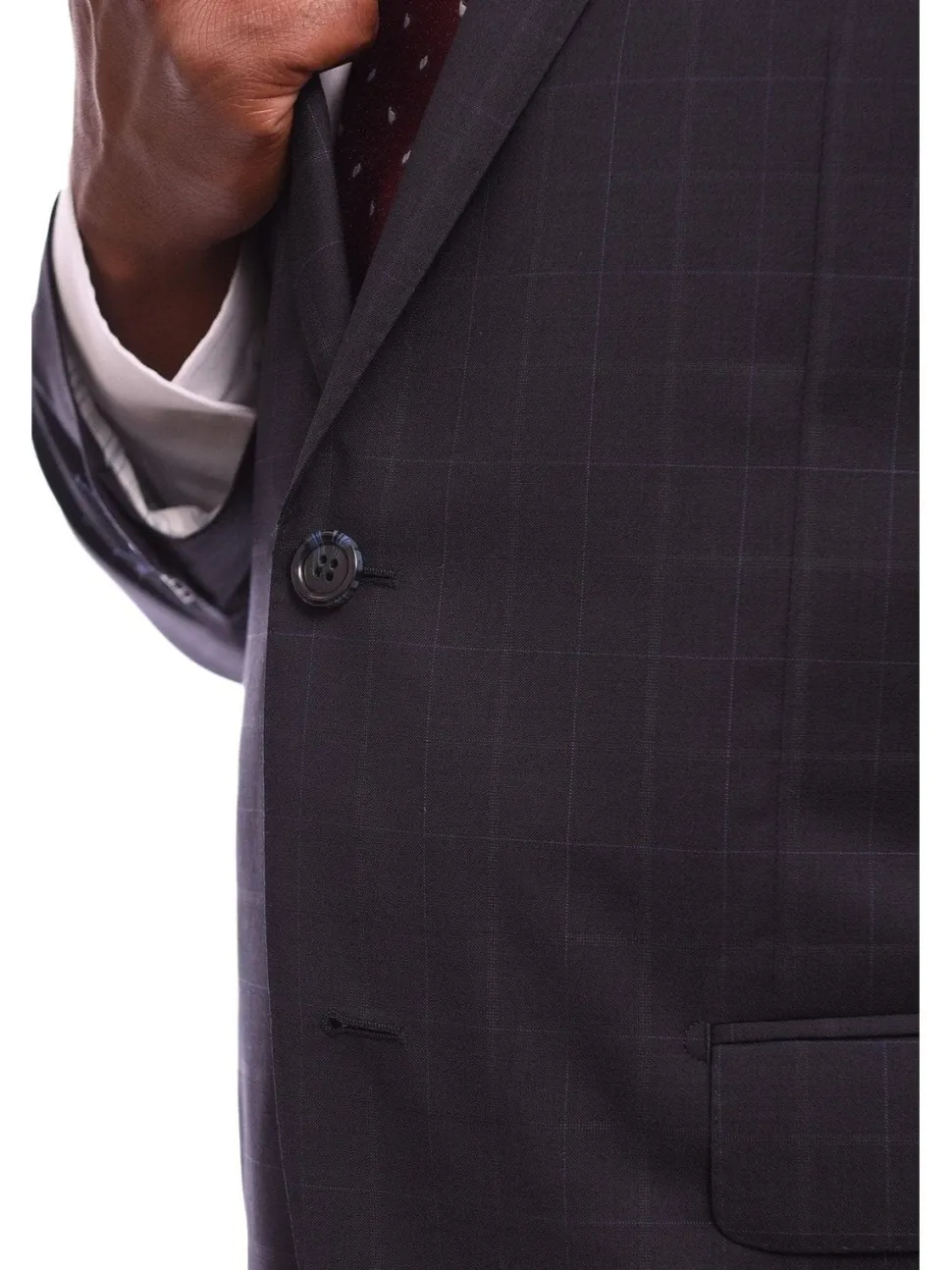 Napoli Classic Fit Navy Windowpane Plaid Half Canvassed Guabello Wool Suit
