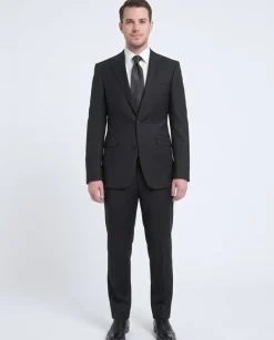 Napoli Classic Fit Solid Black Two Button Half Canvased Wool Cashmere Blend Suit