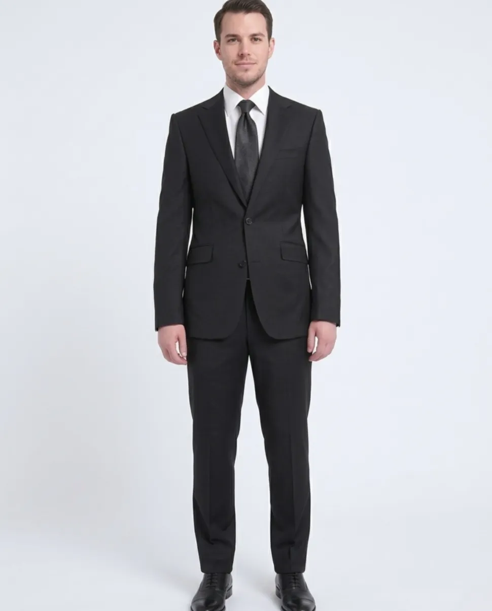Napoli Classic Fit Solid Black Two Button Half Canvased Wool Cashmere Blend Suit