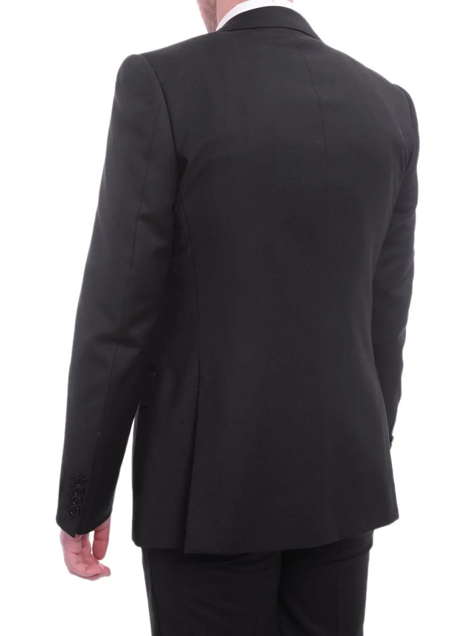 Napoli Classic Fit Solid Black Half Canvassed Wool Cashmere Blend Suit