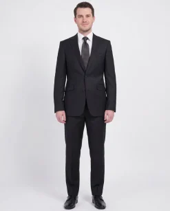 Napoli Classic Fit Solid Black Half Canvassed Wool Cashmere Blend Suit