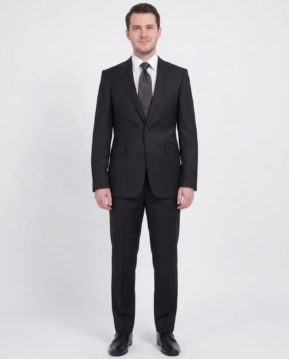 Napoli Classic Fit Solid Black Half Canvassed Wool Cashmere Blend Suit
