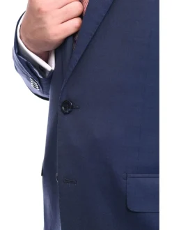 Napoli Classic Fit Solid Blue Two Button Half Canvassed Wool Suit