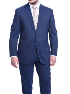 Napoli Classic Fit Solid Blue Two Button Half Canvassed Wool Suit
