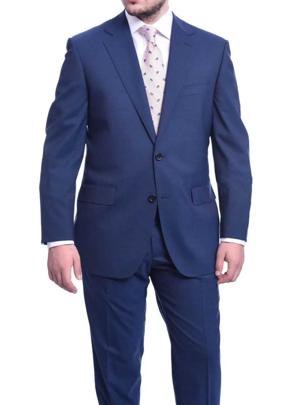 Napoli Classic Fit Solid Blue Two Button Half Canvassed Wool Suit