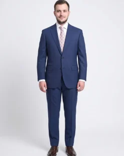 Napoli Classic Fit Solid Blue Two Button Half Canvassed Wool Suit