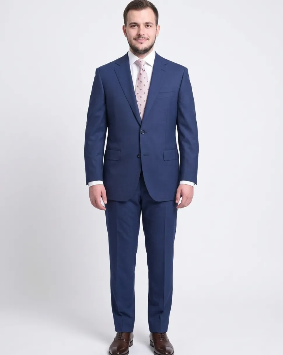 Napoli Classic Fit Solid Blue Two Button Half Canvassed Wool Suit