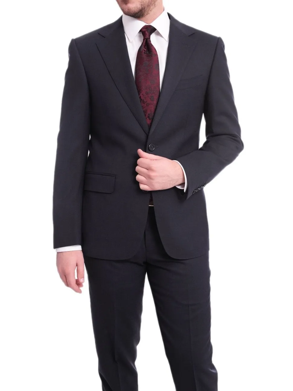 Napoli Classic Fit Solid Blue Half Canvassed Two Button Wool Suit