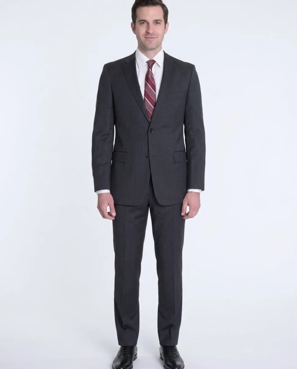 Napoli Classic Fit Solid Charcoal Gray Wool Cashmere Blend Suit Wide Peak Lapels
