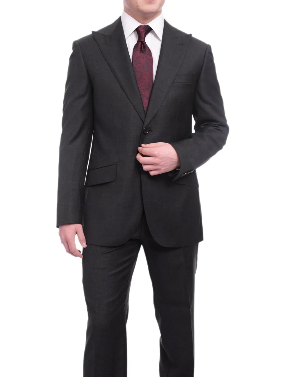 Napoli Classic Fit Solid Charcoal Gray Wool Cashmere Blend Suit Wide Peak Lapels