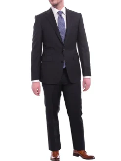 Napoli Classic Fit Solid Navy Blue Two Button Half Canvassed Wool Cashmere Suit