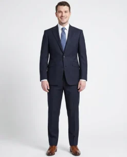 Napoli Classic Fit Solid Navy Blue Two Button Half Canvassed Wool Cashmere Suit