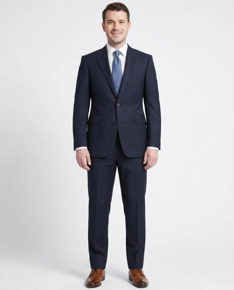 Napoli Classic Fit Solid Navy Blue Two Button Half Canvassed Wool Cashmere Suit