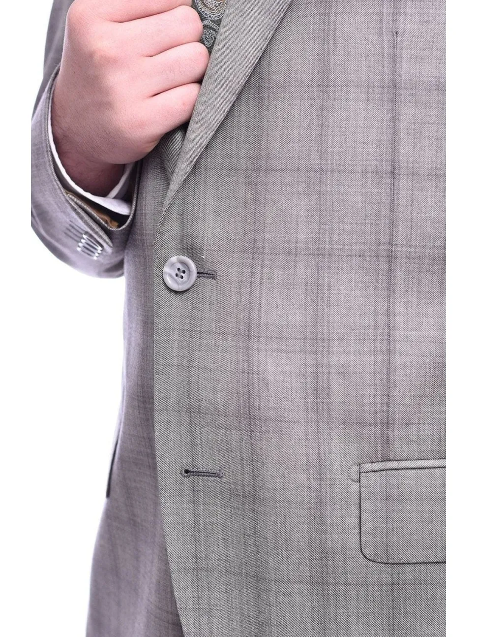 Napoli Classic Fit Taupe Plaid Half Canvassed Tallia Delfino Wool Suit