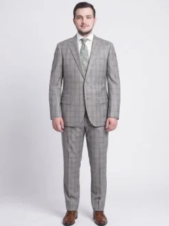 Napoli Classic Fit Taupe Plaid Half Canvassed Tallia Delfino Wool Suit