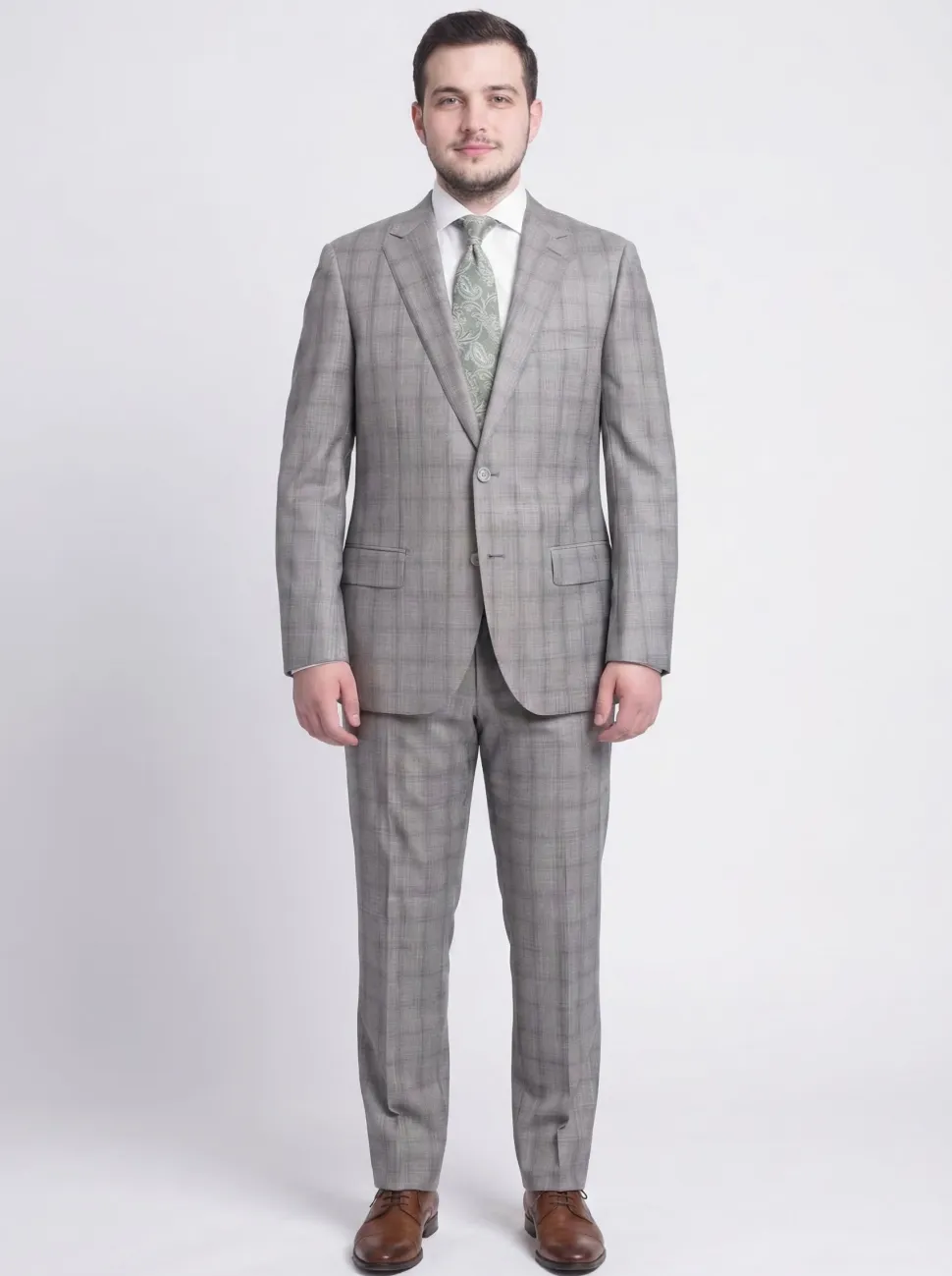 Napoli Classic Fit Taupe Plaid Half Canvassed Tallia Delfino Wool Suit