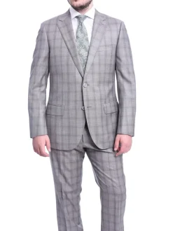 Napoli Classic Fit Taupe Plaid Half Canvassed Tallia Delfino Wool Suit