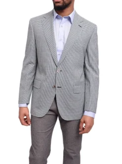 Napoli Classic Fit Turquoise Check Half Canvassed Marzotto Wool Blazer Sportcoat