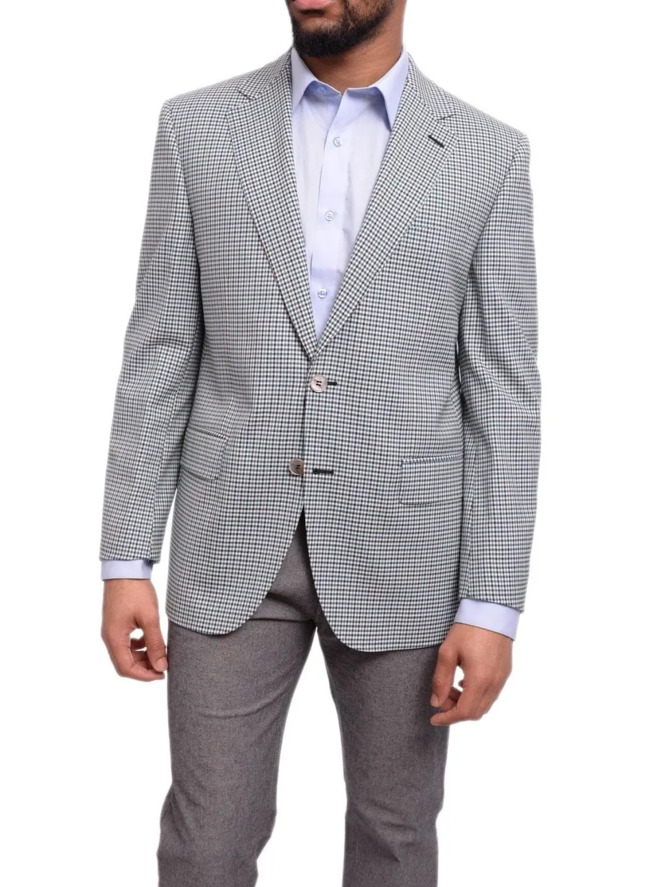 Napoli Classic Fit Turquoise Check Half Canvassed Marzotto Wool Blazer Sportcoat