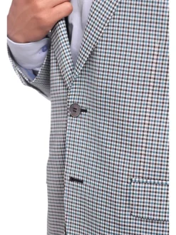 Napoli Classic Fit Turquoise Check Half Canvassed Marzotto Wool Blazer Sportcoat