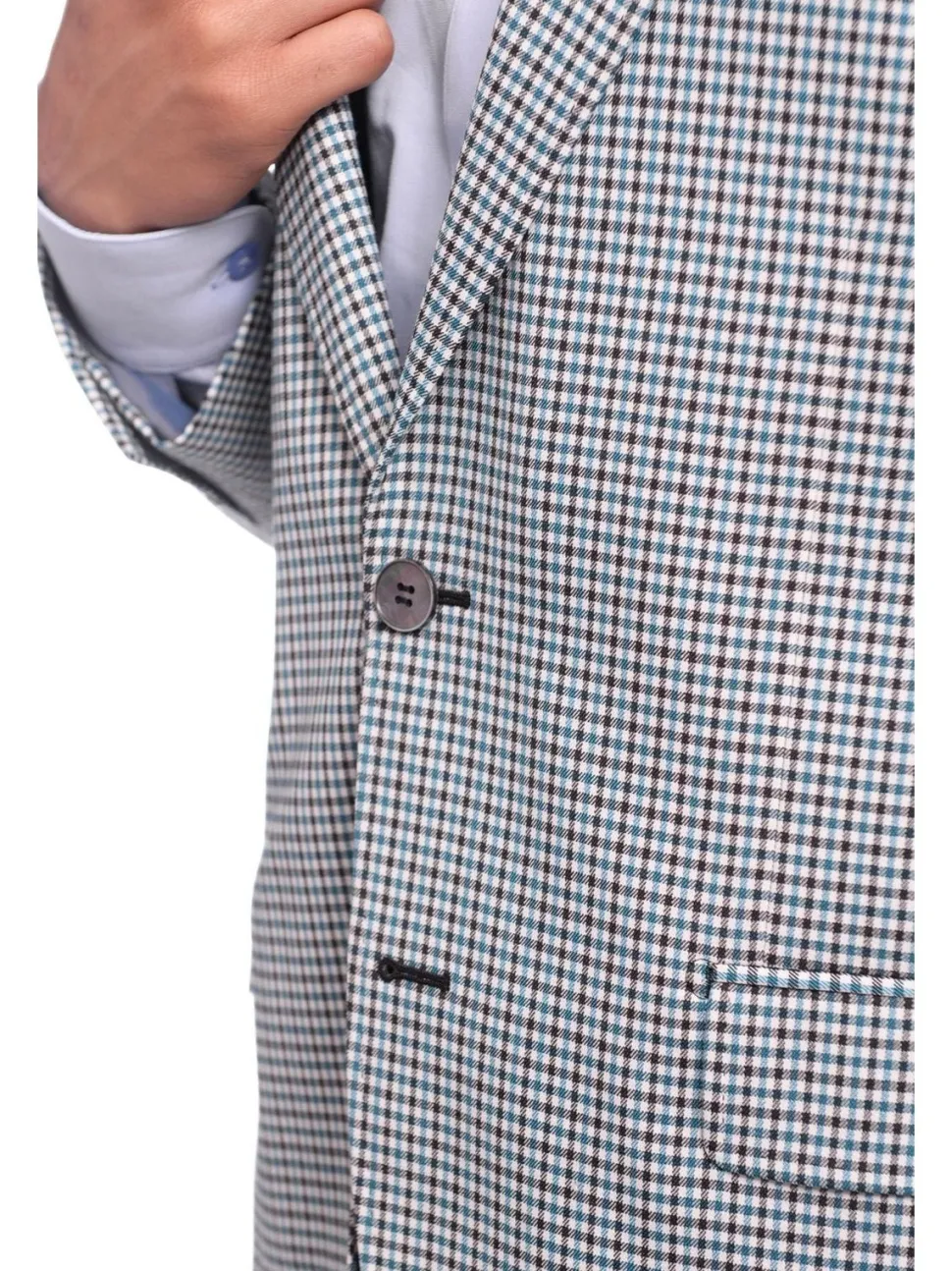 Napoli Classic Fit Turquoise Check Half Canvassed Marzotto Wool Blazer Sportcoat