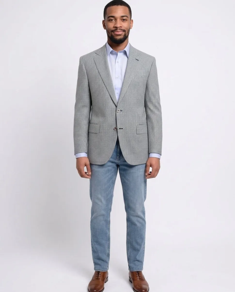 Napoli Classic Fit Turquoise Check Half Canvassed Marzotto Wool Blazer Sportcoat