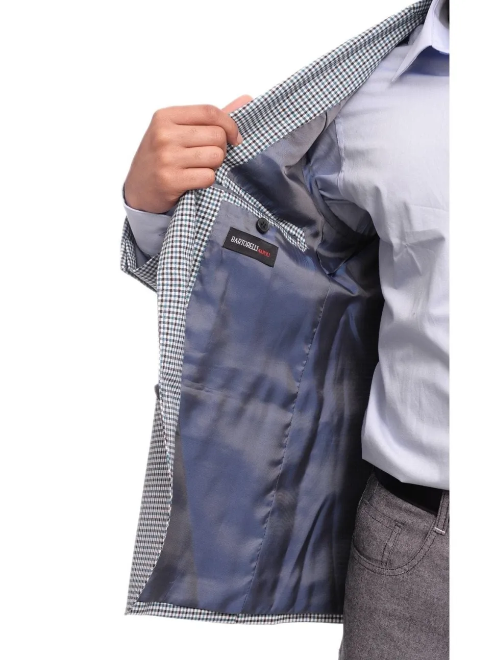 Napoli Classic Fit Turquoise Check Half Canvassed Marzotto Wool Blazer Sportcoat