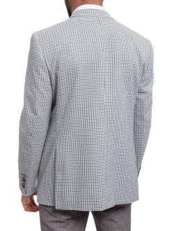 Napoli Classic Fit Turquoise Check Half Canvassed Marzotto Wool Blazer Sportcoat