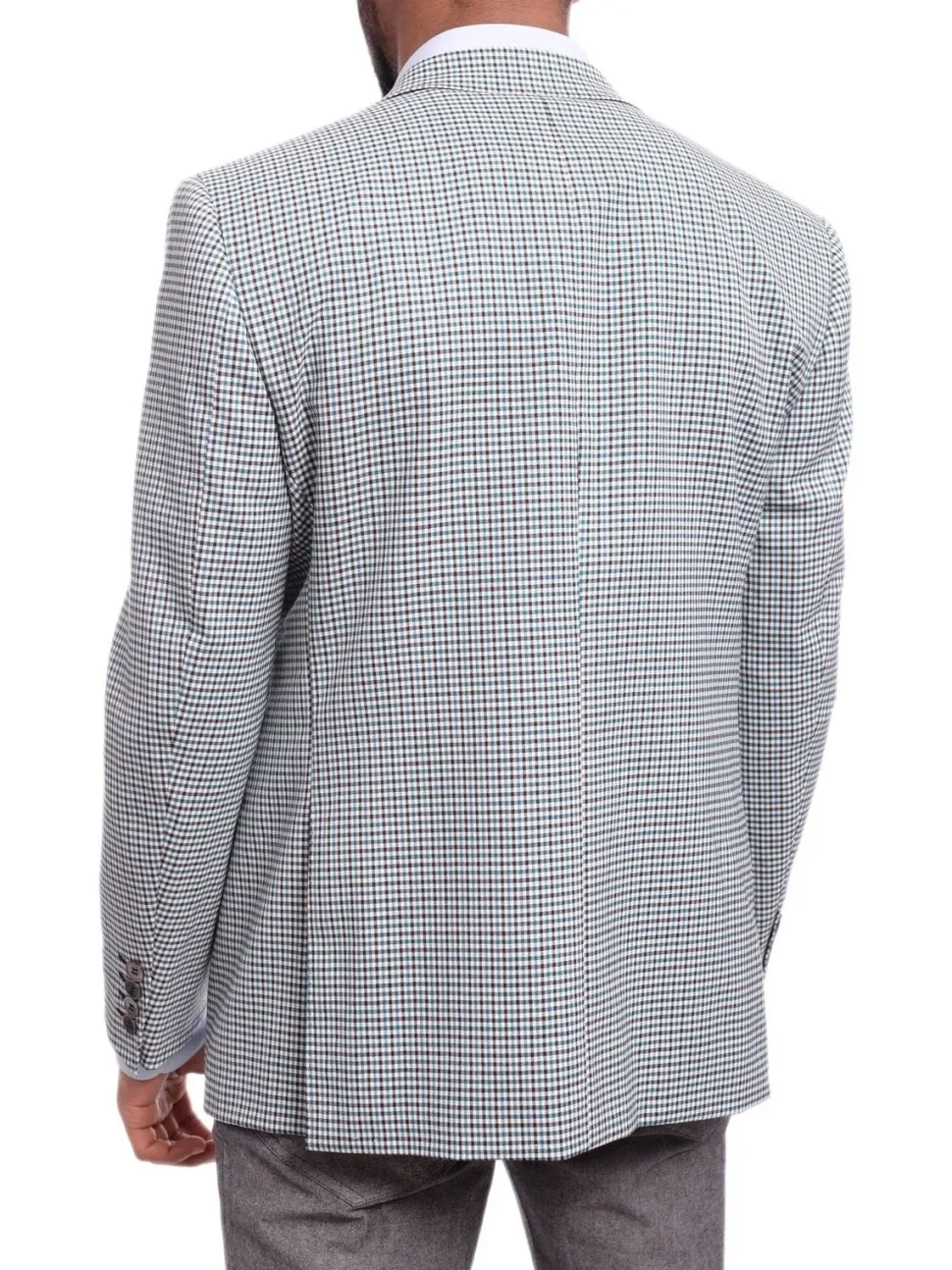 Napoli Classic Fit Turquoise Check Half Canvassed Marzotto Wool Blazer Sportcoat
