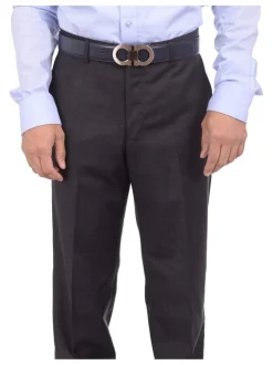 Napoli Extra Slim Fit Solid Charcoal Gray Flat Front Wool Cashmere Dress Pants